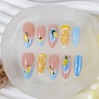 HYC-DJ-1809 Faux Ongles à Presser Courts Amande Citron, Style Simple et Frais avec Effet 3D Fruité, Réutilisables, Vente en Gros