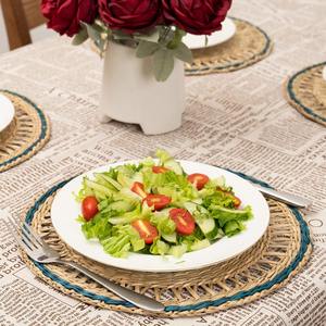 Meilleures ventes de sets de dessous-de-plat ronds en osier naturel et en jonc de mer durables avec bordure verte, faits à la main, vente en gros, pour l'hôtellerie - Product Image 2