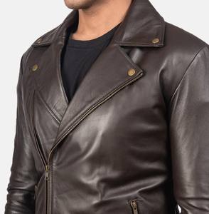 Chaqueta de Motociclista de Piel de Cordero Genuina Marrón Oscuro para Hombre, Cierre Asimétrico, Invierno, Ecológica, Transpirable, Ajustada - Product Image 6