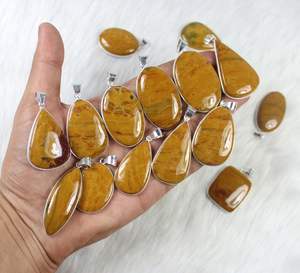 จี้สร้อยคอแจสเปอร์ทะเลสีเหลืองเรียบใส่ได้ทั้งชายและหญิงประดับด้วยเรือนชุบเงินมีเสน่ห์น่าดึงดูดสำหรับเด็กหญิงเด็กชาย - Product Image 1