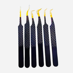 Pinzas profesionales para extensión de pestañas, pinzas profesionales para extensión de pestañas en color negro, juego de 6 piezas - Product Image 3