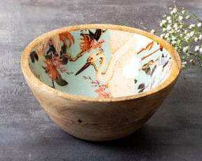 Bol de service rond en bois émaillé artisanal Taille 17cm 17cm 5cm Bol de service à soupe et à salade en bois Design antique Qualité supérieure - Product Image 3