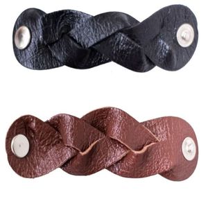 Ceinture en cuir véritable noir et marron tressée avec boucle magnétique, ceinture de scout en cuir tressé et imprimé or, faite à la main - Product Image 1