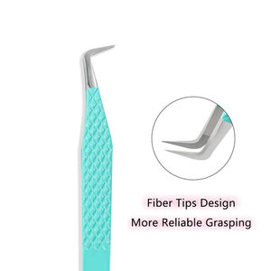 Pinzas de extensión de pestañas de alta precisión de acero inoxidable dorado Pinzas de ventilador de volumen Puntas dentadas/dentadas 10mm de longitud SALUD - Product Image 6