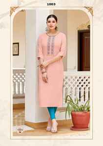 Nueva llegada Traje de diseñador Diseño moderno Heavy Rayon Kurti Pant con hilo y trabajo manual Mujer Moda Compras en línea India - Product Image 4