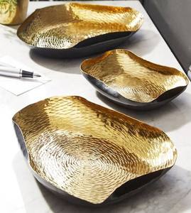 Hoja dorada en el interior con cuenco para servir con curvas de alta calidad texturizado, juego decorativo más vendido de 3 fruteros - Product Image 6