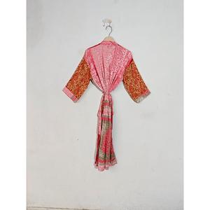 Automne bohème vie quotidienne recyclé Sari soie Kimono Robe vêtements de nuit de maternité et plage Bikini couverture Robe été printemps Robe - Product Image 4