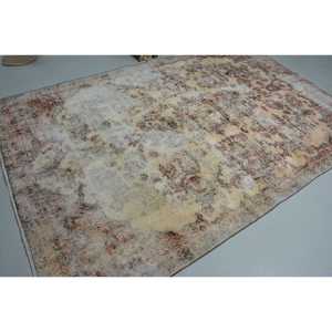 Vintage Rug, 6.2x9.3 ft Large Rug, <b>Brown</b> Polka dot <b>Wool</b> Turkish Rug - Product Image 2