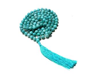 Collier de perles de Mala noué en Plexus solaire, Chakra Amazonite 108, colliers de perles d'artiste fait à la main indien naturel rond - Product Image 6