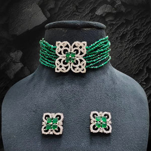 Ad Green Choker Fabricante de AD Brass Necklace Pendent Set Tendencia para el desgaste del banquete de boda de las mujeres - Product Image 1