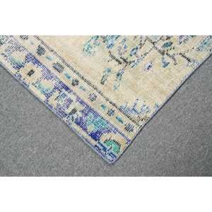 Alfombra Turca de 2.3x4.3 pies, Alfombra Vintage de Lana Sólida Azul y Blanca - Product Image 5