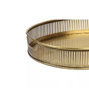 Plateau de service en métal finition or antique, forme ovale, adapté à la table à manger, aux collations, aux aliments et aux boissons - Product Image 4