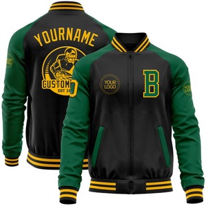 Personalizado Negro Oro-Kelly Verde Bomber Varsity Letterman Dos Tonos Cremallera Chaqueta Cortavientos vintage Hombres Varsity Jacket - Product Image 1