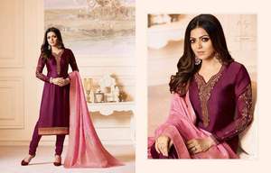 คอลเลกชันสามชิ้นแบบดั้งเดิมของผ้าซาติน georgette salwar kameez dupatta กับงานปักด้ายสำหรับงานปาร์ตี้จาก surat - Product Image 3