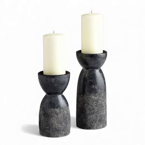 Portavelas de Mármol Beige Esculpido con Tapa Redonda y Diseño Minimalista Contemporáneo - Product Image 4