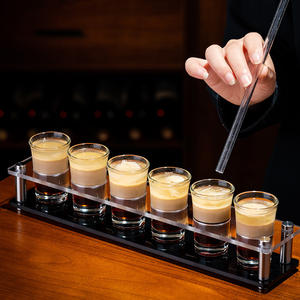 Gran oferta, juego de 6 copas de chupito transparentes esmeriladas redondas, juego de copas de vino con bandeja de plástico de madera en forma de <span class=keywords><strong>S</strong></span> para fiesta de Bar - Product Image 3