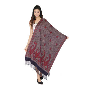 Écharpe et châle ethnique pour femme KRITI bleu marine en acrylique/viscose et laine, motif floral, pour l'hiver et le quotidien - Product Image 1