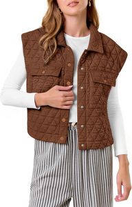 Nouveau Gilet sans manches matelassé pour femmes, veste sans manches matelassée à col, veste boutonnée sans manches avec poches - Product Image 2