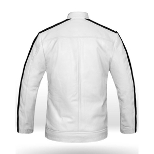 Nouvelle arrivée 2025, veste en cuir noir souple de haute qualité pour homme avec bande en cuir blanc, coupe ajustée, veste en cuir de motard pour homme - Product Image 2