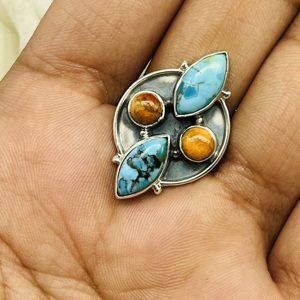 Anillo de bodas de plata de ley 925 de diseñador hecho a mano para mujer, turquesa Natural de moda con ajuste de bisel, anillo de fiesta - Product Image 1