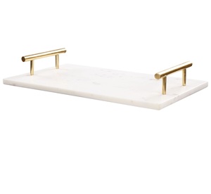 Plateau en marbre de bureau de haute qualité avec poignées en métal doré Plateau décoratif en pierre de marbre Plateau de table de chevet Style américain - Product Image 5