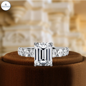 Bague de fiançailles en diamant de laboratoire 1 carat, bague de mariage pavée taille émeraude, certifiée IGI, or blanc 14 carats, meilleur cadeau pour elle pour un jour spécial - Product Image 1