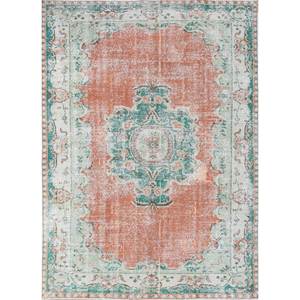 Alfombra de Lana Vintage Anudada a Mano, Diseño Rectangular Abstracto con Medallón Pae-2814, para Sala de Estar, Pasillo u Hogar - Product Image 1