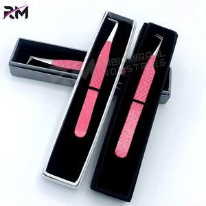 Pinces à extensions de cils en fibre RMI, acier inoxydable avec poignée diamantée, pointe argentée, 90 degrés, 3 points différents - Product Image 4