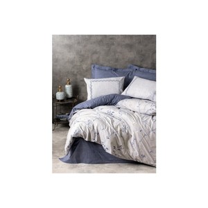 Nitsa Navy Blue Double Duvet Cover Set Floral Cotton <b>Box</b> Model 200x220cm 4-Piece for Home Use - Product Image 1