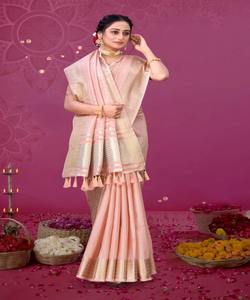 Nouvelle tenue de saree brodée tendance avec chemisier lourd à séquence de cordon unique sur tissu en filet d'organza pour les mariages - Product Image 1