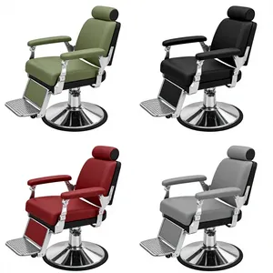 Green Modern Barber <b>Chair</b> Hydraulic Pump Salon Styling <b>Chair</b> Adjustable <b>Reclining</b> PU <b>Leather</b> Seat Base for Beauty Salon Hotel - Product Image 2