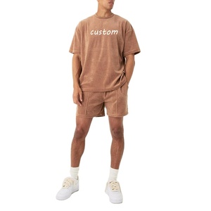 High Quality Summer <b>Man</b> Shorts Set O-Neck Short Sleeve <b>Velour</b> Oversized Printed T Shirt 10% Cotton Breathable and Plus Size - Product Image 1