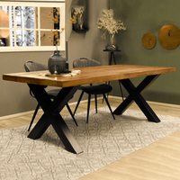 Table à manger moderne de luxe en bois de manguier massif 6 places avec pieds en bois pour hôtel et atelier