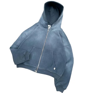 Personnalisé vierge 100% coton fermeture éclair sweats à capuche Double fermeture éclair lavé à l'acide 400gsm Boxy Fit respirant fermeture éclair sweats à capuche hommes épaules tombantes - Product Image 3