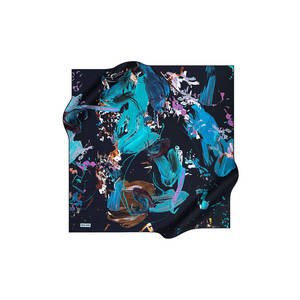 Vintage Plaid Silk Square Scarf-Black Polyester Brush Pattern - Product Image 1