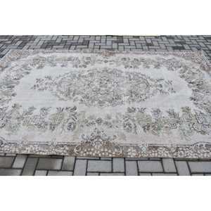 Turkish Rug 6x10.2 ft, White <b>Brown</b> Patchwork Wool Vintage Rug - Product Image 3