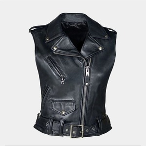เสื้อกั๊กหนังมอเตอร์ไซค์สีดำสำหรับผู้หญิง แฟชั่นฤดูหนาว หนังแท้ 100% พร้อมซิปและเข็มขัดคาดเอว งานปักสไตล์วินเทจ รับผลิตแบบ OEM ขายดี - Product Image 5