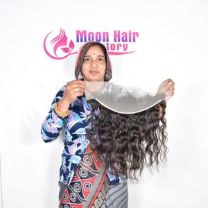 Extensions de cheveux humains alignés à cuticule ondulée frontale double trame non traitée avec un seul donneur vierge du temple indien disponible - Product Image 1