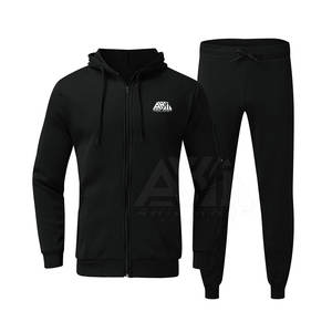 Conjunto Deportivo Informal de Sudadera con Capucha Negra para Hombre, Sudadera con Cierre y Pantalones Deportivos, Logotipo Personalizado OEM al por Mayor - Product Image 1