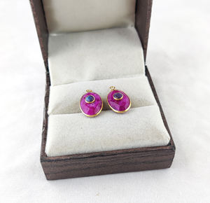 Pierres précieuses de rubis teintées 14x10mm, ensemble de lunette en argent Sterling 925, pendentif Double pierre en argent, pendentif en cristal naturel - Product Image 5