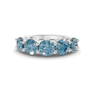 Bague ronde charmante bleu glace avec diamant de laboratoire 0,50 ct TW en or massif 14K, couleur bleu glace, clarté VS, rangée délicate de 5 diamants givrés - Product Image 1