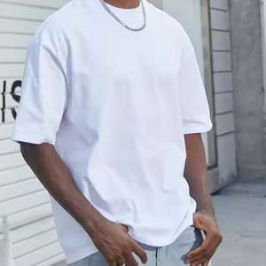 Camiseta informal de gran tamaño con estampado de logotipo personalizado y hombros caídos en blanco de algodón 100% de alta calidad al por mayor para hombre - Product Image 3