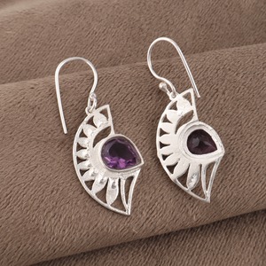 Boucles d'oreilles pendantes Bohème en argent sterling 925 pour femme, serties d'améthyste, motif géométrique, pour usage quotidien - Product Image 5