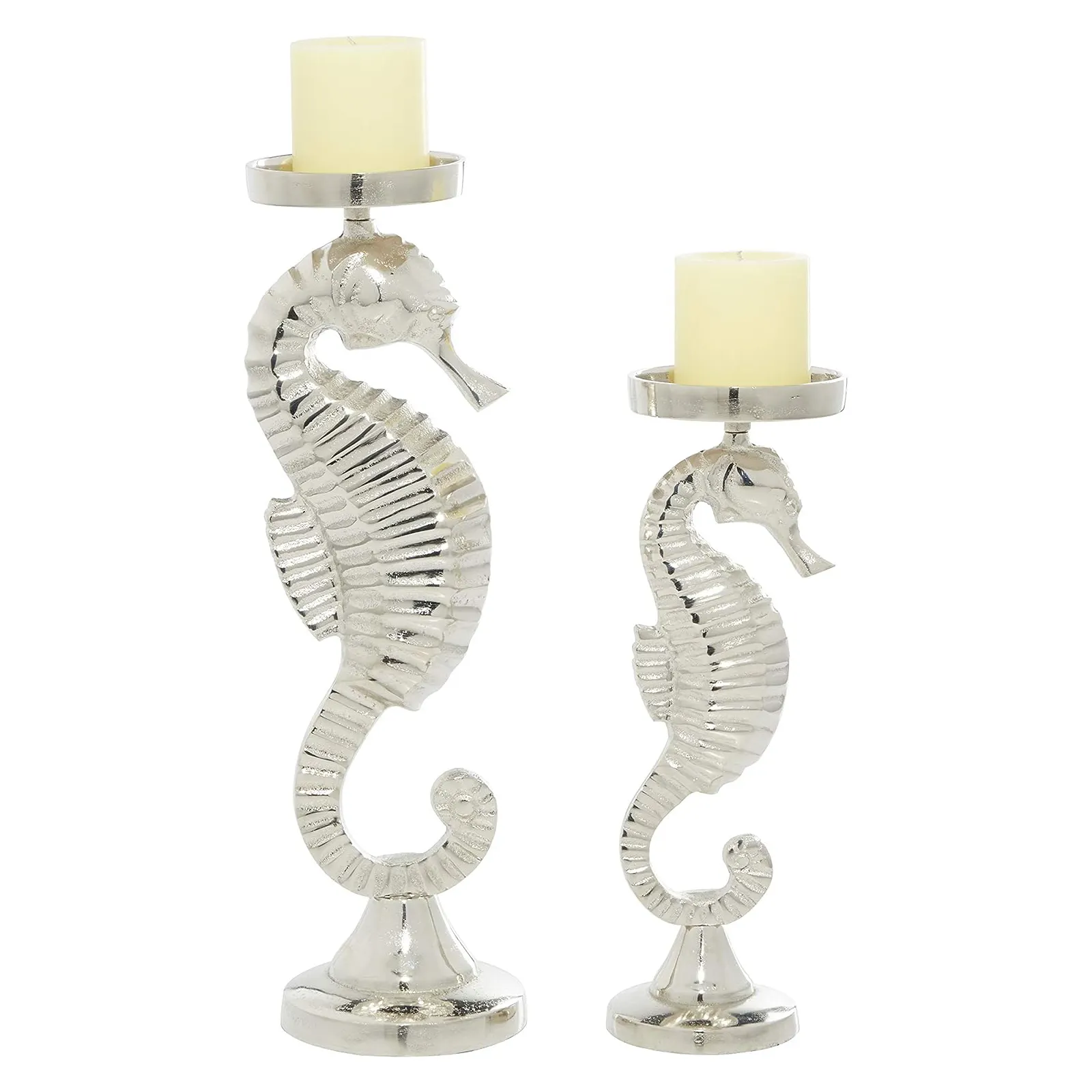 Cast Aluminum Seahorse Candle Stand Set Of 2 Silver Finished Sculpture Statue Candlestick Holder for Home Decorations Gifts Item