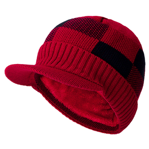 New Style Warm Winter Knitted Hat Brim Stylish Add Fur <b>Lined</b> Soft <b>Beanie</b> Hat Lattice Design Thick Winter Cap for Men - Product Image 4