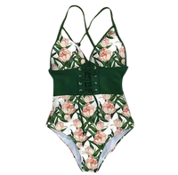 Maillot de bain deux pièces grande taille pour femme, effet ventre plat, push-up, noir, style corset dos nu, couleur contrastante sur le devant