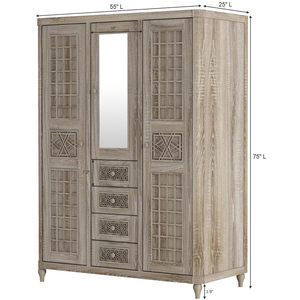 Armoire à miroir en teck massif moderne, fabriquée à la main, avec tiroirs, finition vieillie, meubles de maison, rangement de chambre à coucher, appartement - Product Image 6