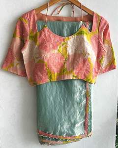 Sari brodé à paillettes Bollywood traditionnel pour femmes ethniques Saree de festival non cousu Pièce de chemisier pakistanais pour la fête - Product Image 1