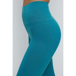 Leggings de sport décontractés bleus à taille haute sans couture en tissu mousseline - Product Image 5