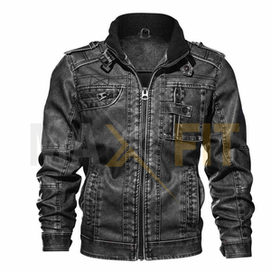 Veste en cuir PU pour homme, toile de haute qualité, col montant uni, tendance, MAXFIT ENTERPRISES, veste printemps/automne/hiver - Product Image 3